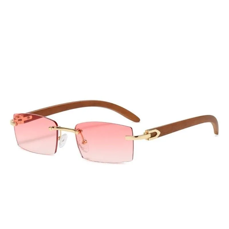 Designer Imitation Wood Rectangle Sunglasses for Women