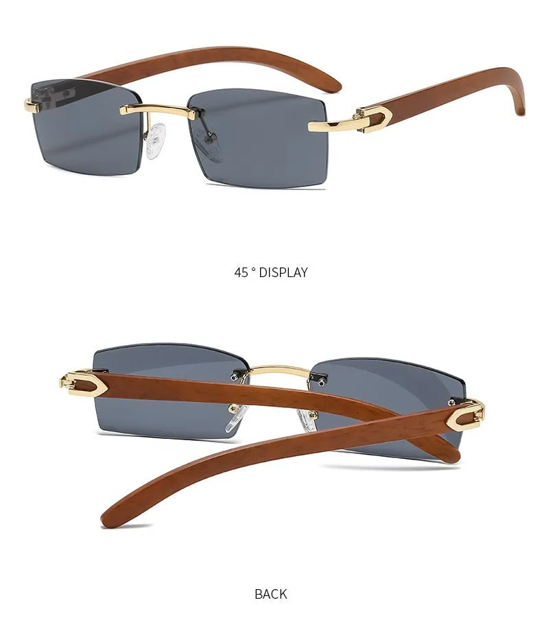 Designer Imitation Wood Rectangle Sunglasses for Women