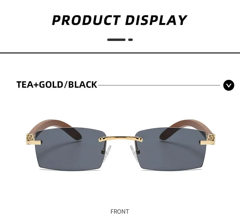 Designer Imitation Wood Rectangle Sunglasses for Women