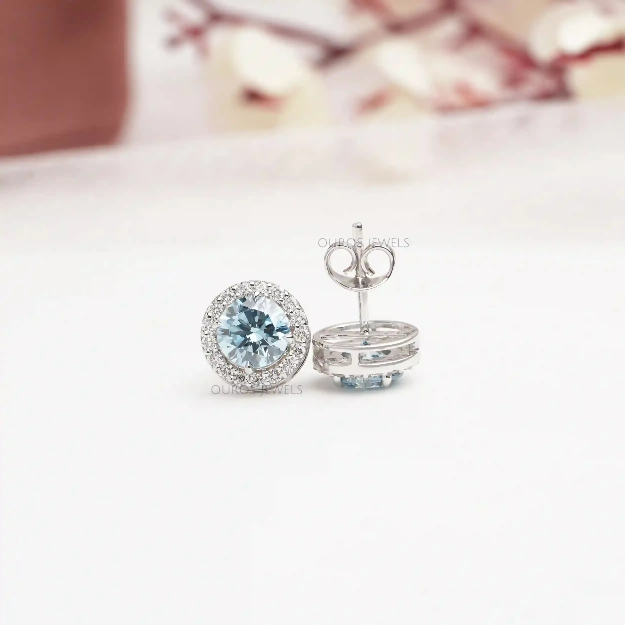 Halo Diamond Stud Earrings - Fancy Round Cut Colorful