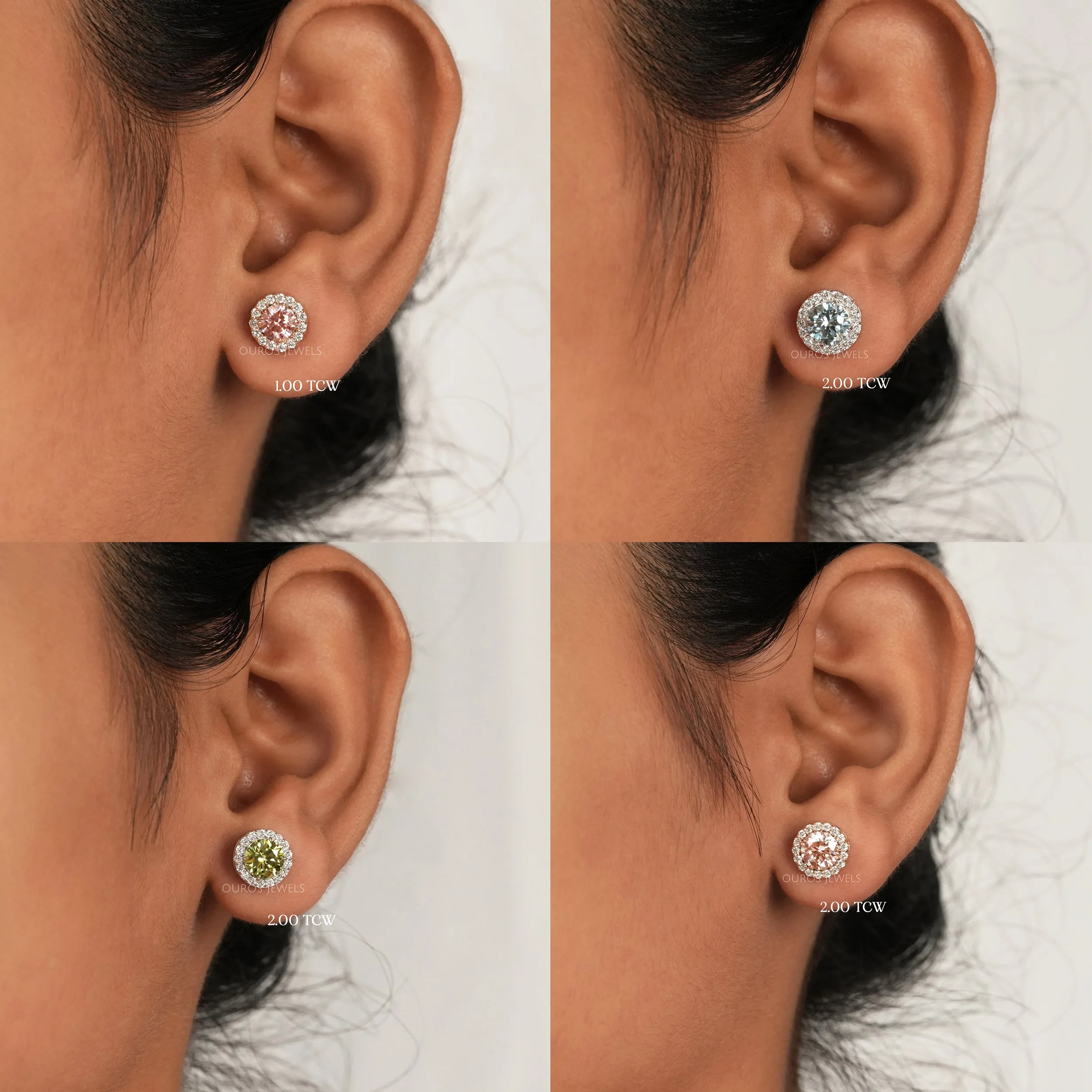 Halo Diamond Stud Earrings - Fancy Round Cut Colorful