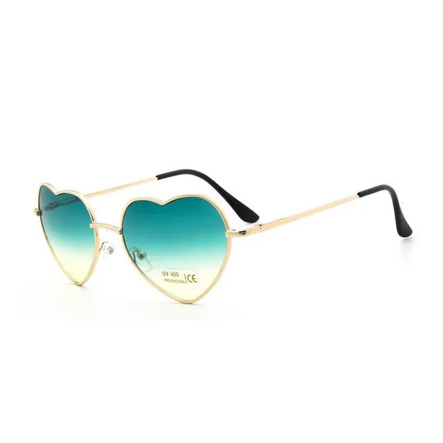 Fashion Women's Heart Shaped Metal Clear Red Lens Sunglasses