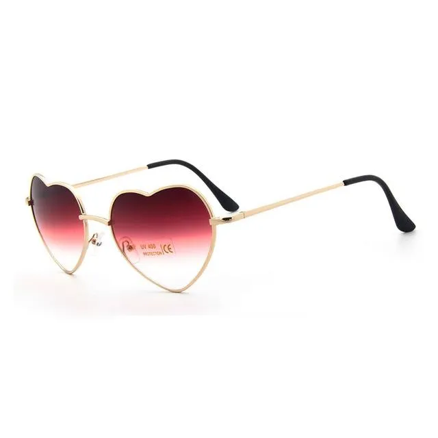 Fashion Women's Heart Shaped Metal Clear Red Lens Sunglasses