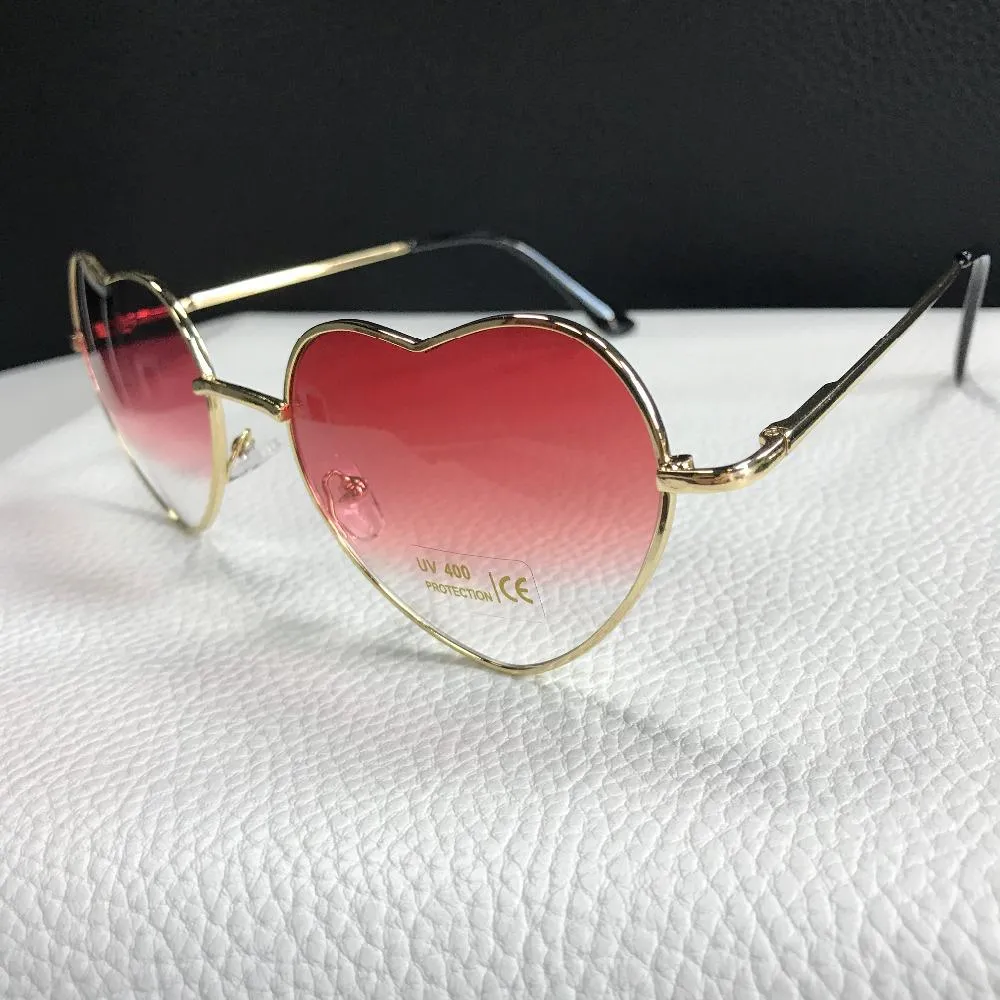 Fashion Women's Heart Shaped Metal Clear Red Lens Sunglasses