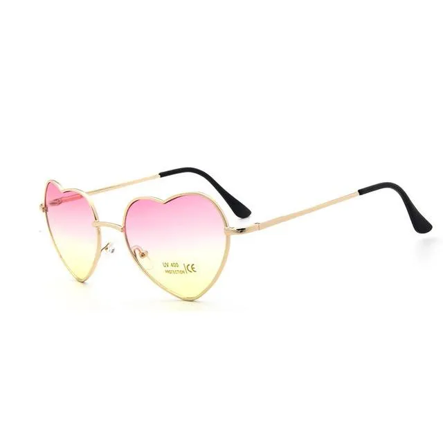 Fashion Women's Heart Shaped Metal Clear Red Lens Sunglasses