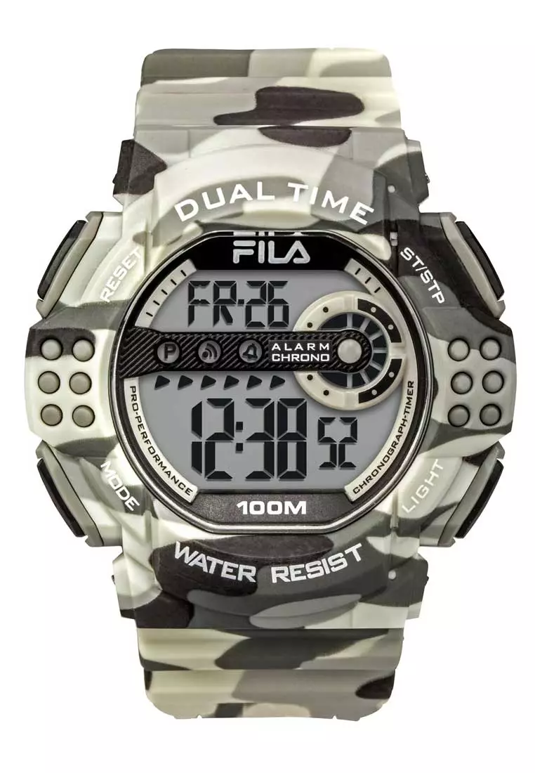 Fila Digital White and Black Camo Rubber Watch