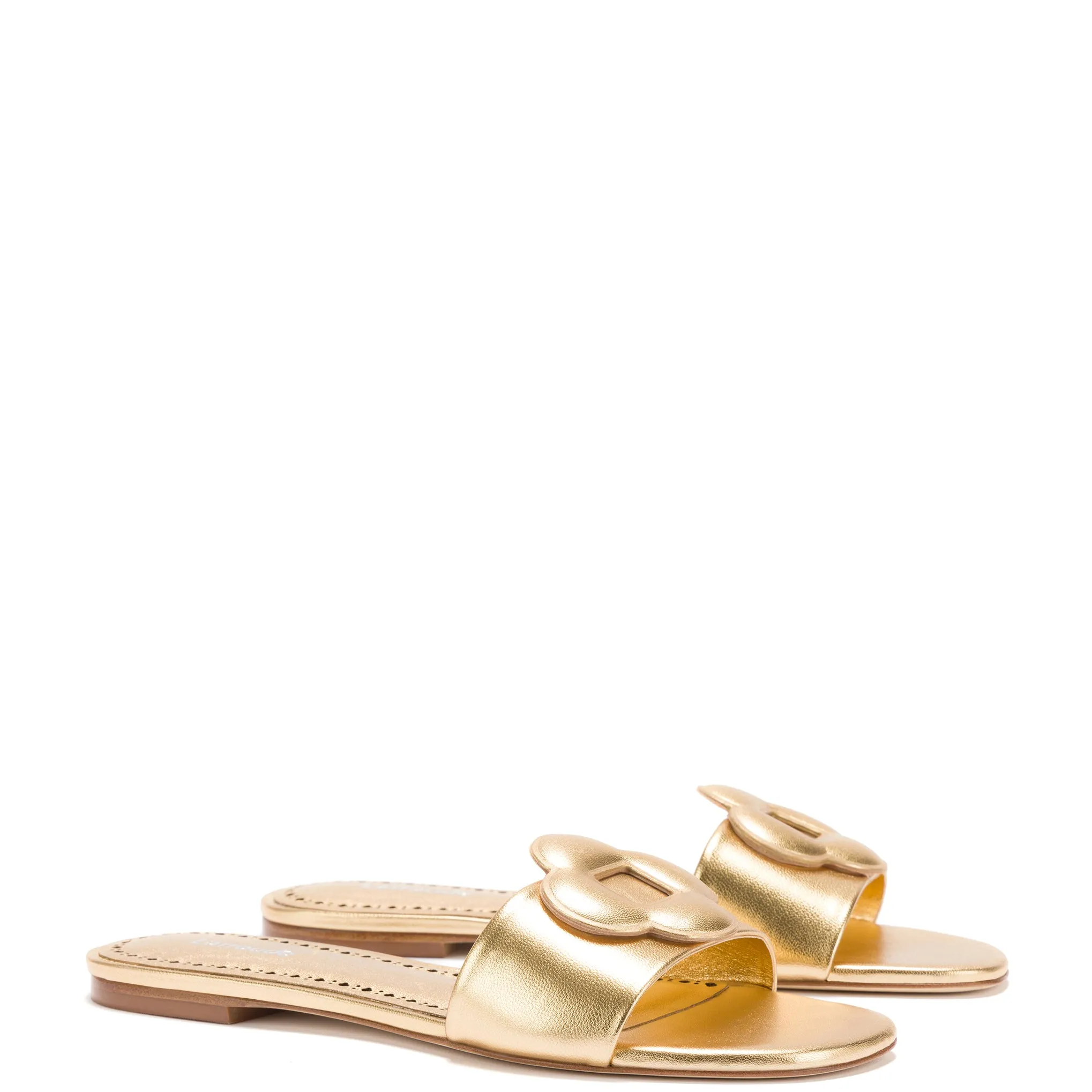 Gold Metallic Leather Flora Flat Mule