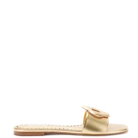 Gold Metallic Leather Flora Flat Mule