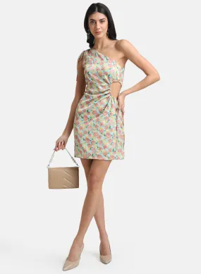 Dress with Floral Print and Side Cut-Outs