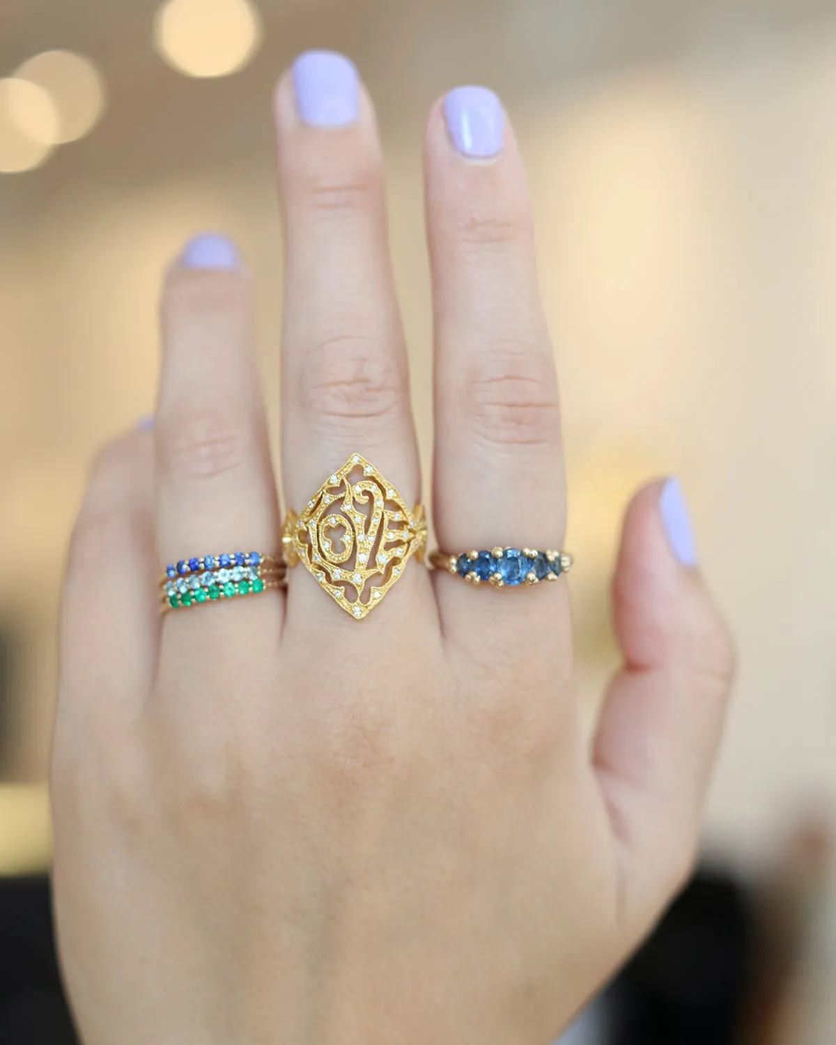 Gold Antique Waif Ring Emeralds