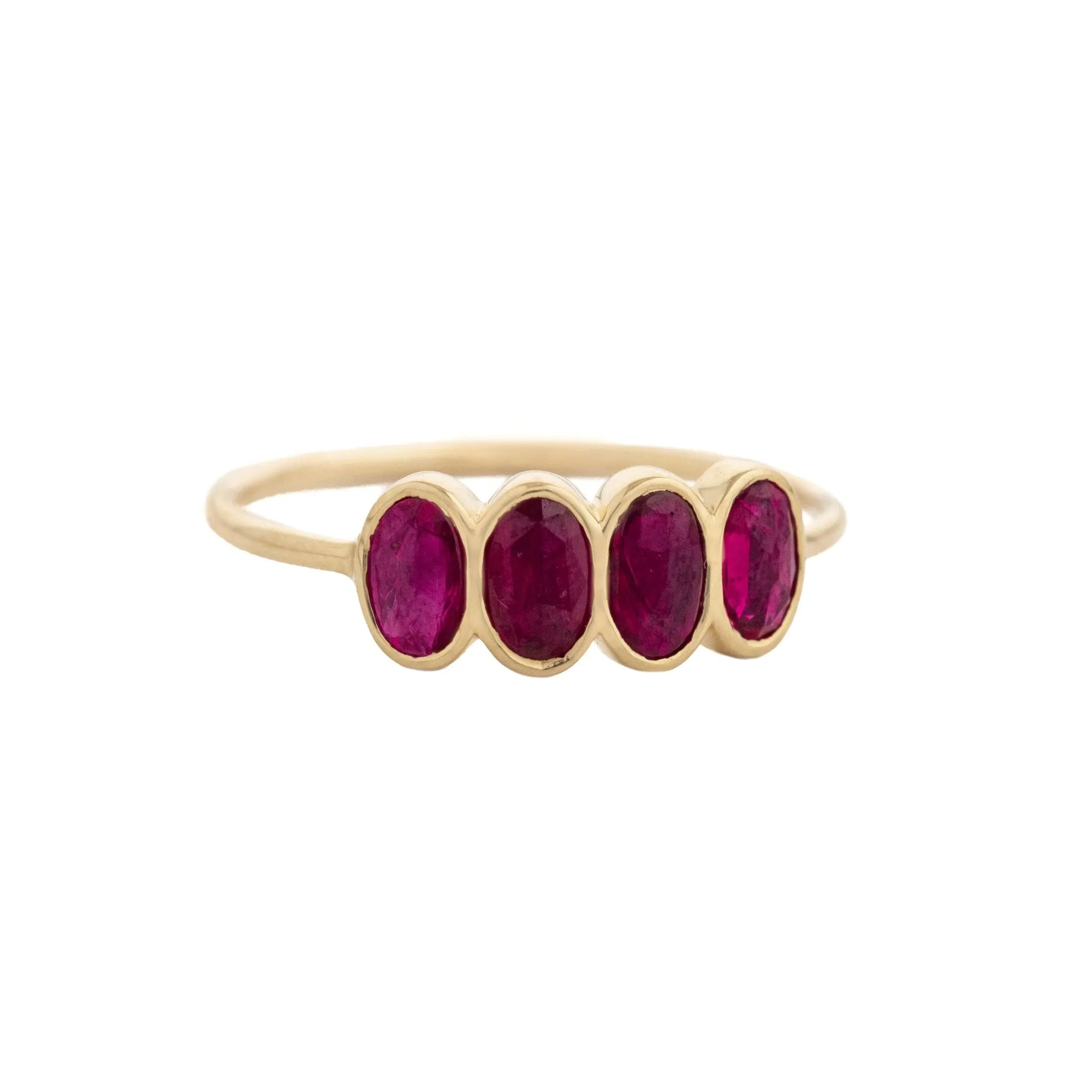 Gold Bezel-Set Ring with Four Rubies