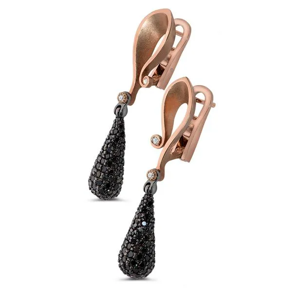 Gold Calla Drop Dangle Earrings with Black Diamonds