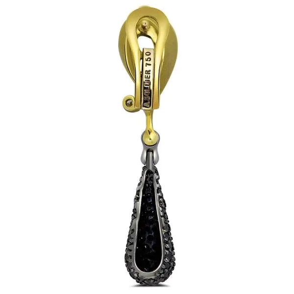 Gold Calla Drop Dangle Earrings with Black Diamonds