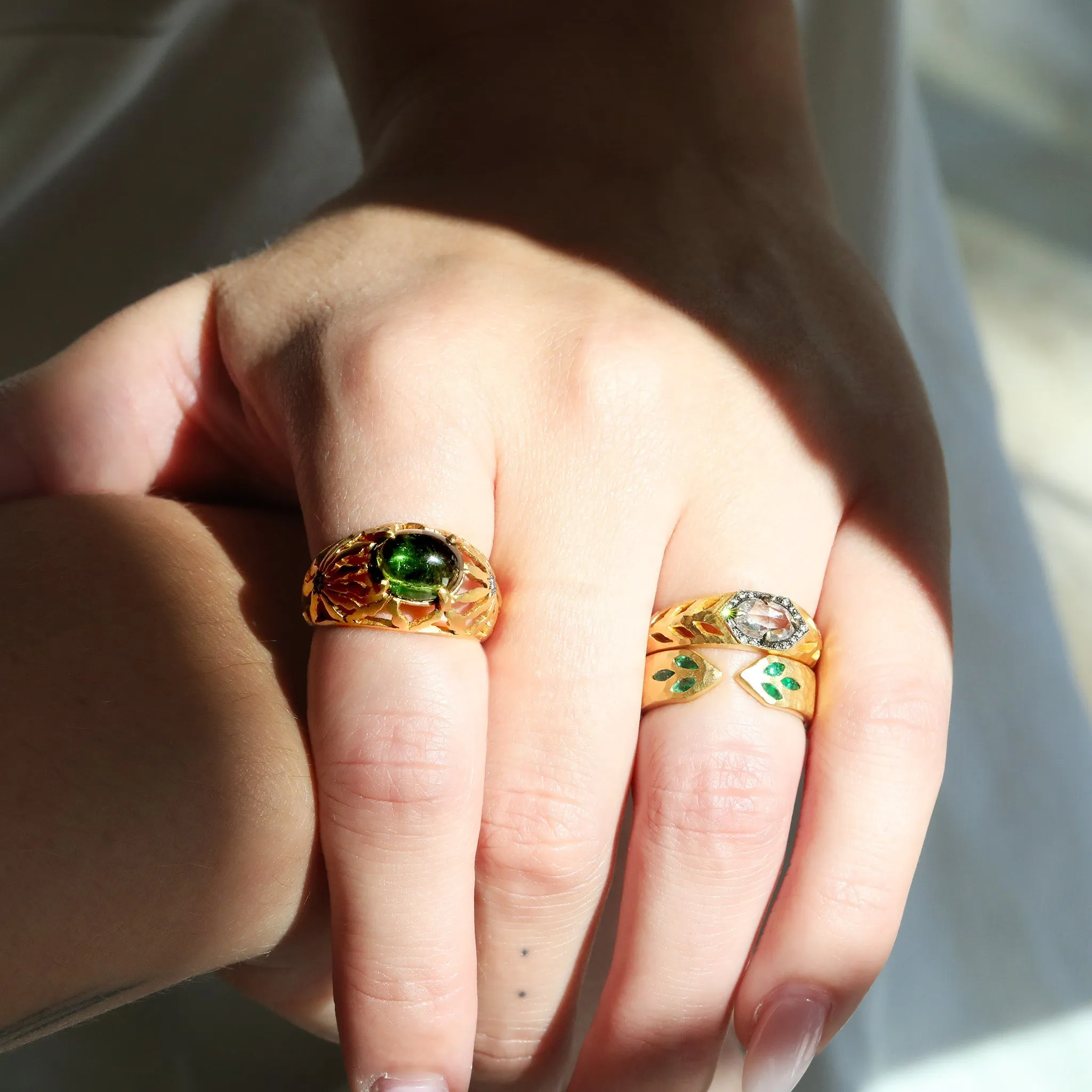 22K Gold Marquise Emerald Ring