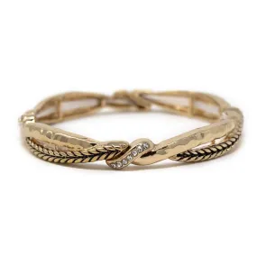 Gold Tone Braided and Hammered Stretch Bracelet with CZ