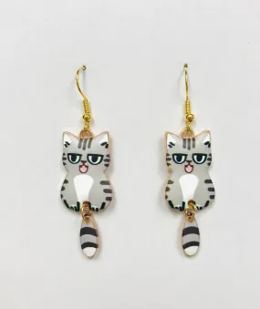 Cat Earrings with Grey Tail