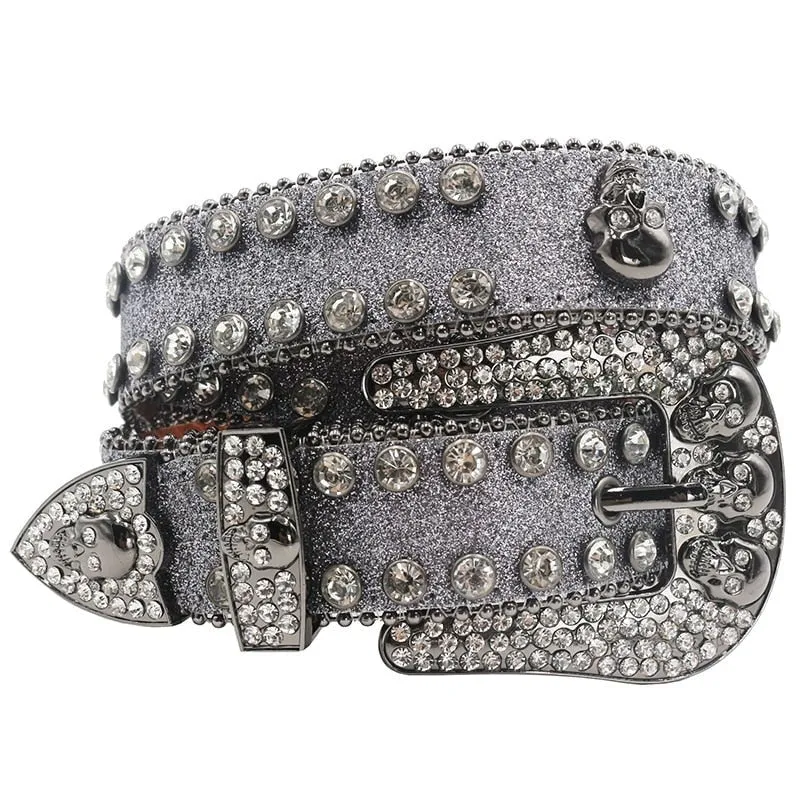 Gray Rhinestones Diamond Studded Belt