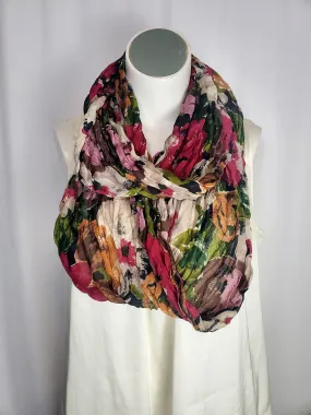 Green and Purple Floral Crinkle Infinity Scarf