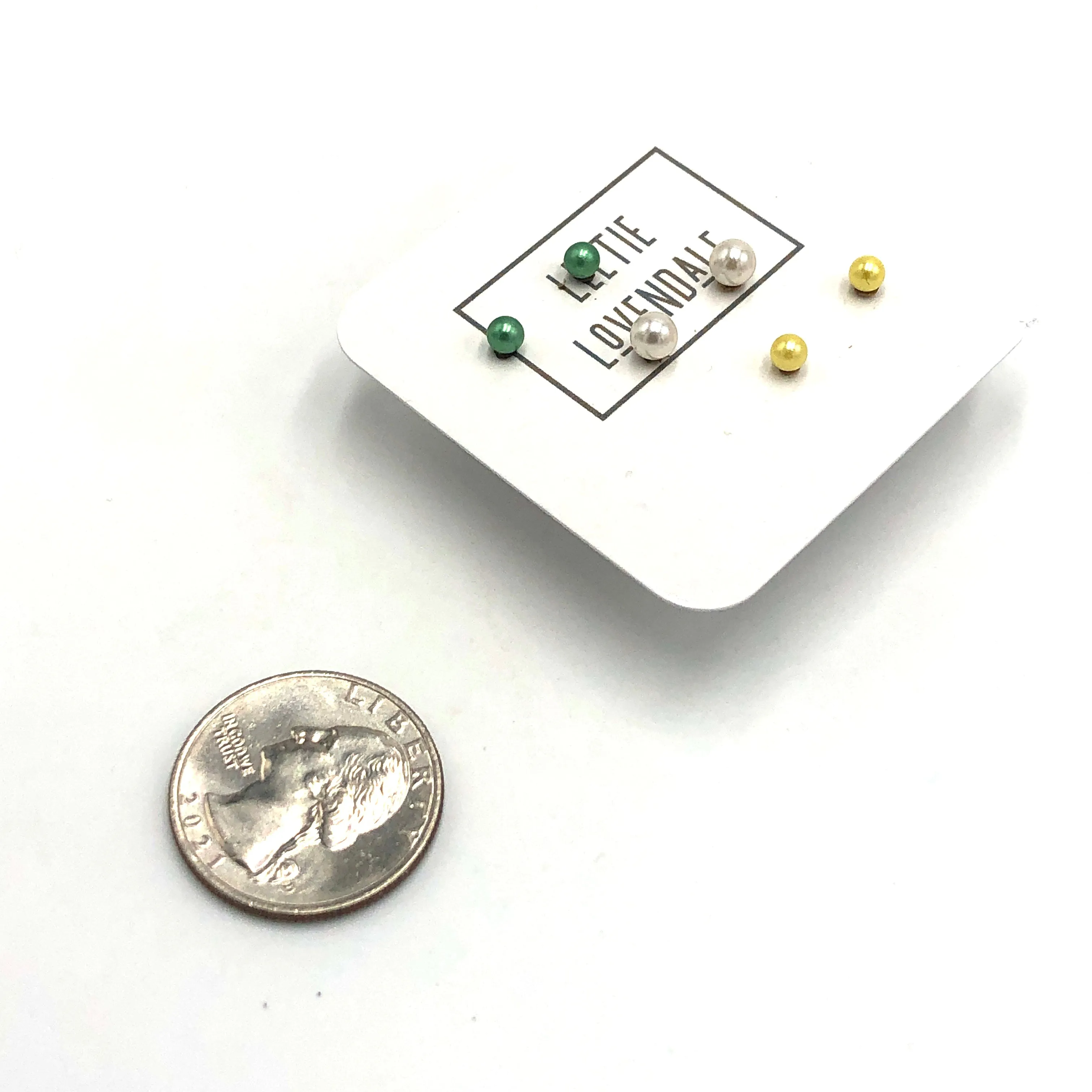 Green Yellow & White Tiny Studs Earrings Set