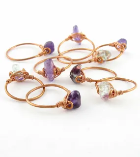 Handcrafted Copper Wire Gemstone Rings: Stackable Collection