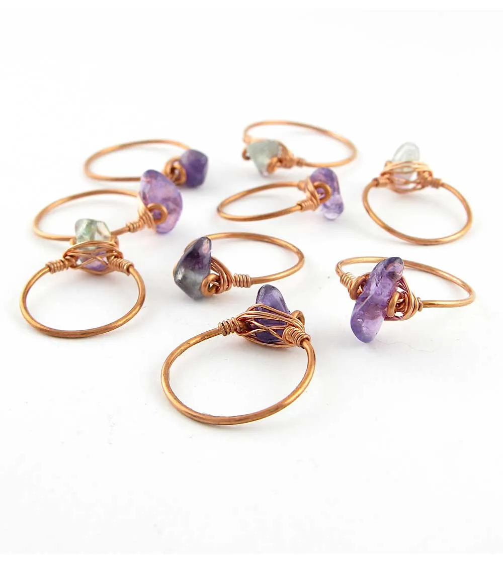 Handcrafted Copper Wire Gemstone Rings: Stackable Collection