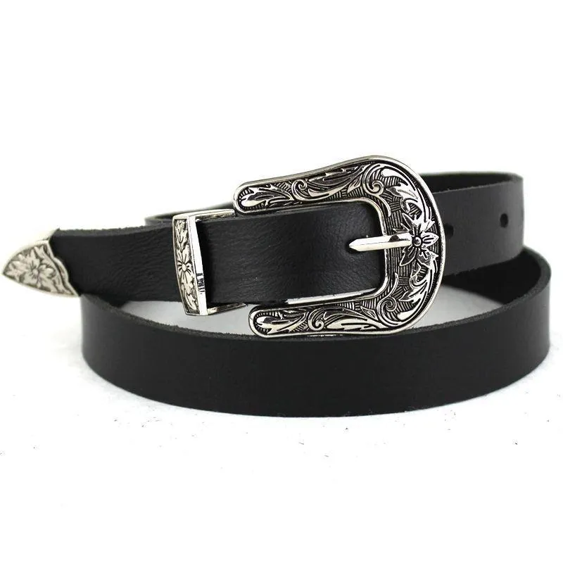 Women's Black Cowgirl Belt with Metal Buckle