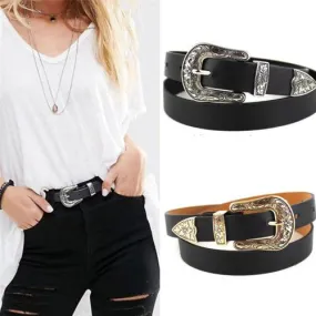 Women's Black Cowgirl Belt with Metal Buckle