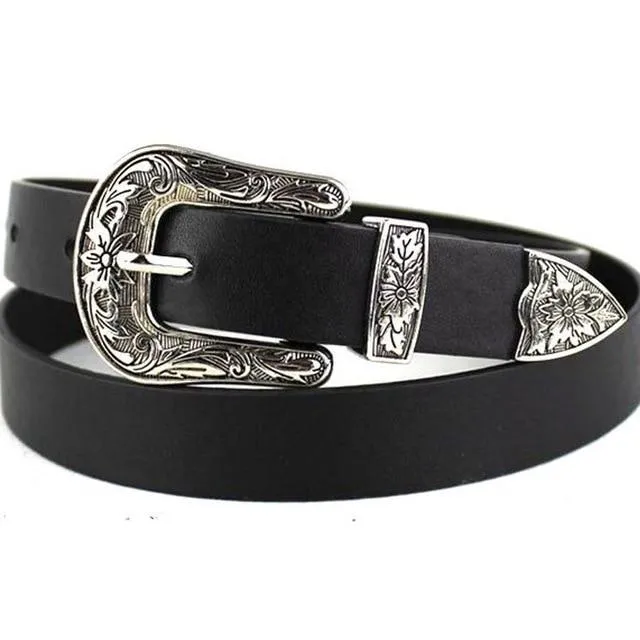 Women's Black Cowgirl Belt with Metal Buckle