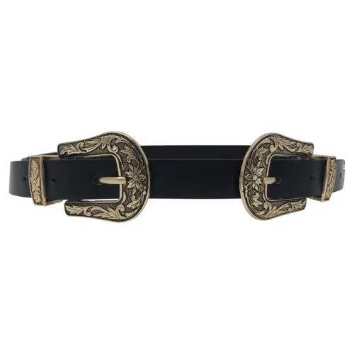 Women's Black Cowgirl Belt with Metal Buckle