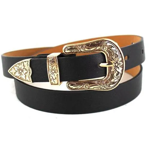 Women's Black Cowgirl Belt with Metal Buckle