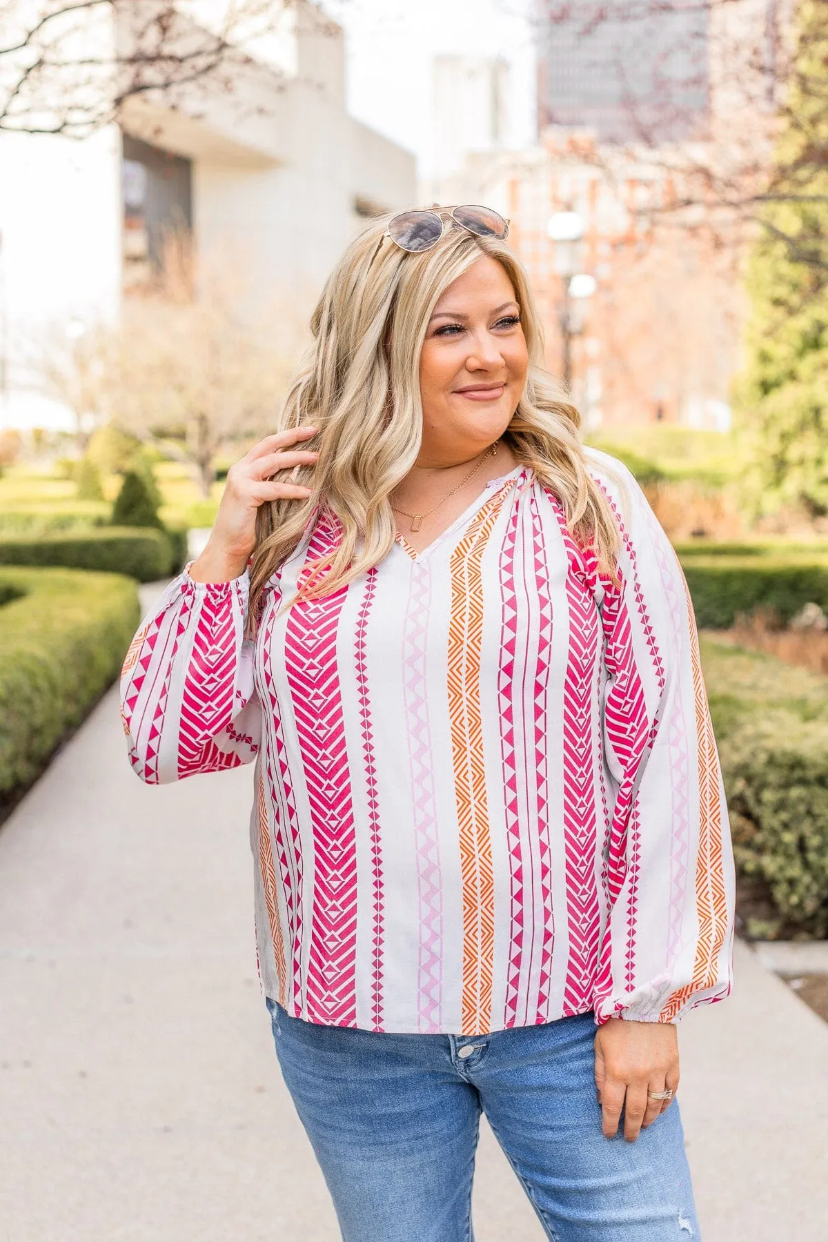 Hot Pink Geometric Print Top