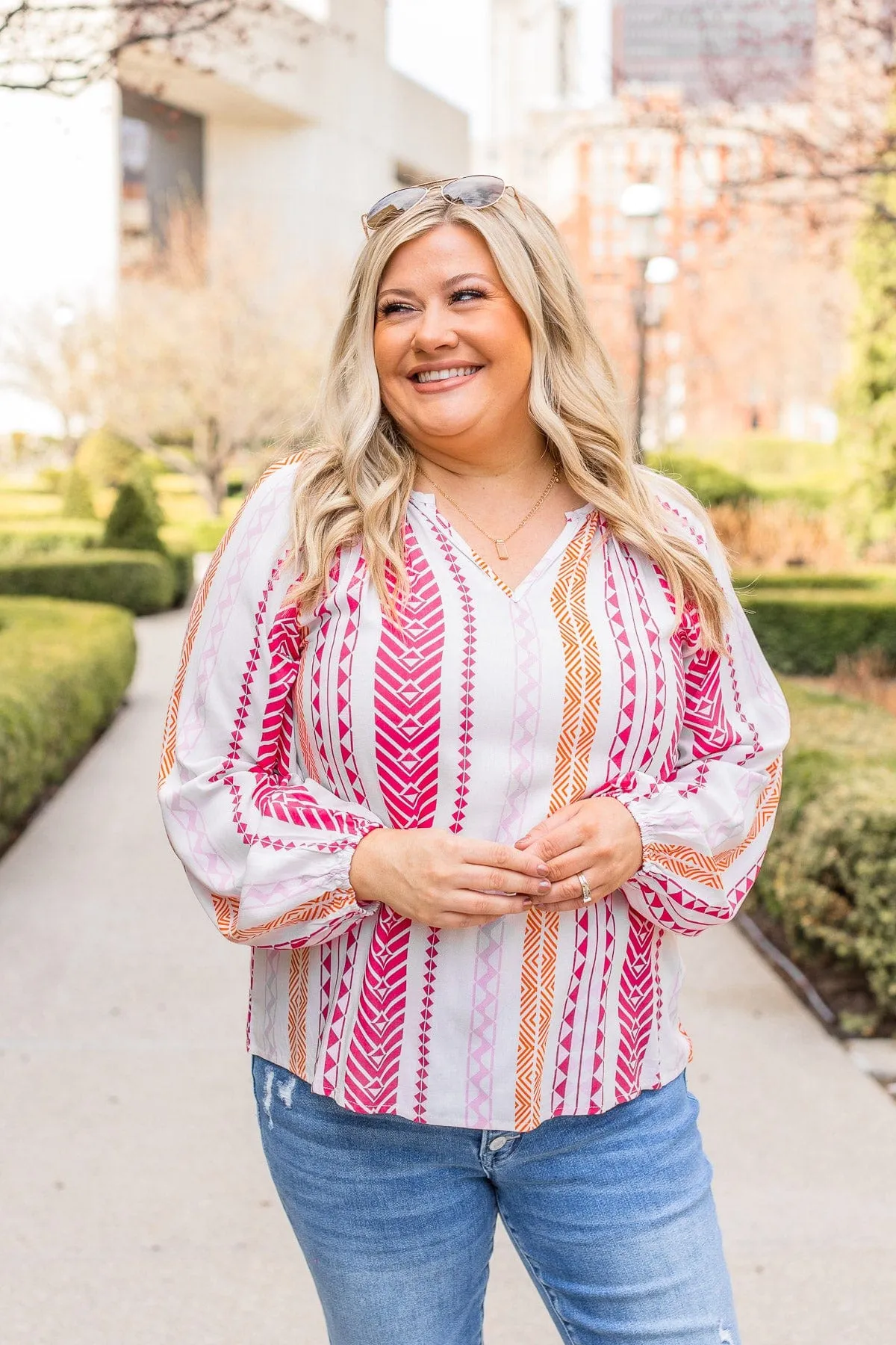 Hot Pink Geometric Print Top