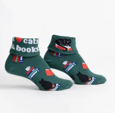 Cats Books Crew Socks