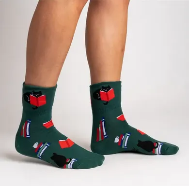 Cats Books Crew Socks