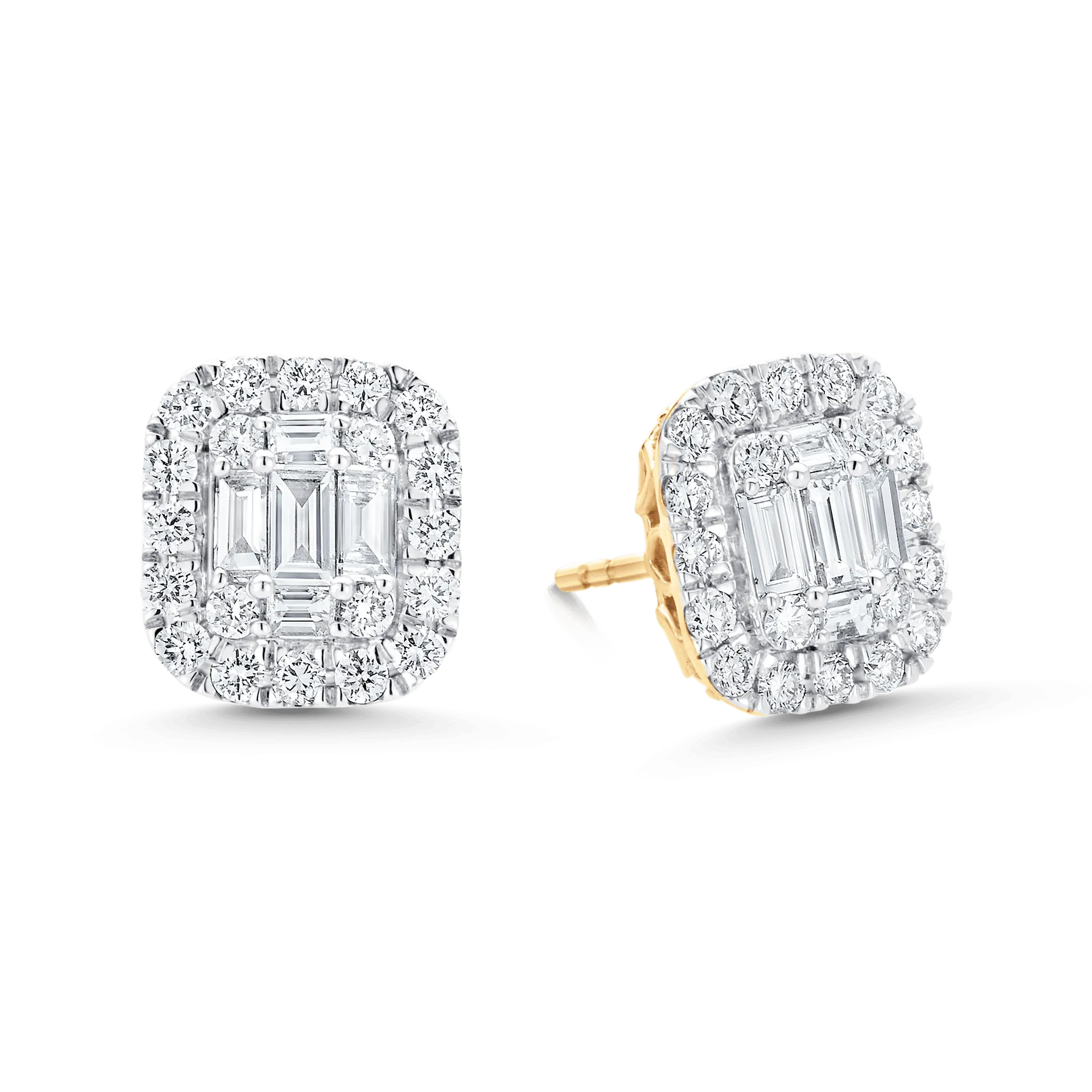 Emerald Cut Diamond Halo Illusion Earrings