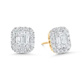 Emerald Cut Diamond Halo Illusion Earrings