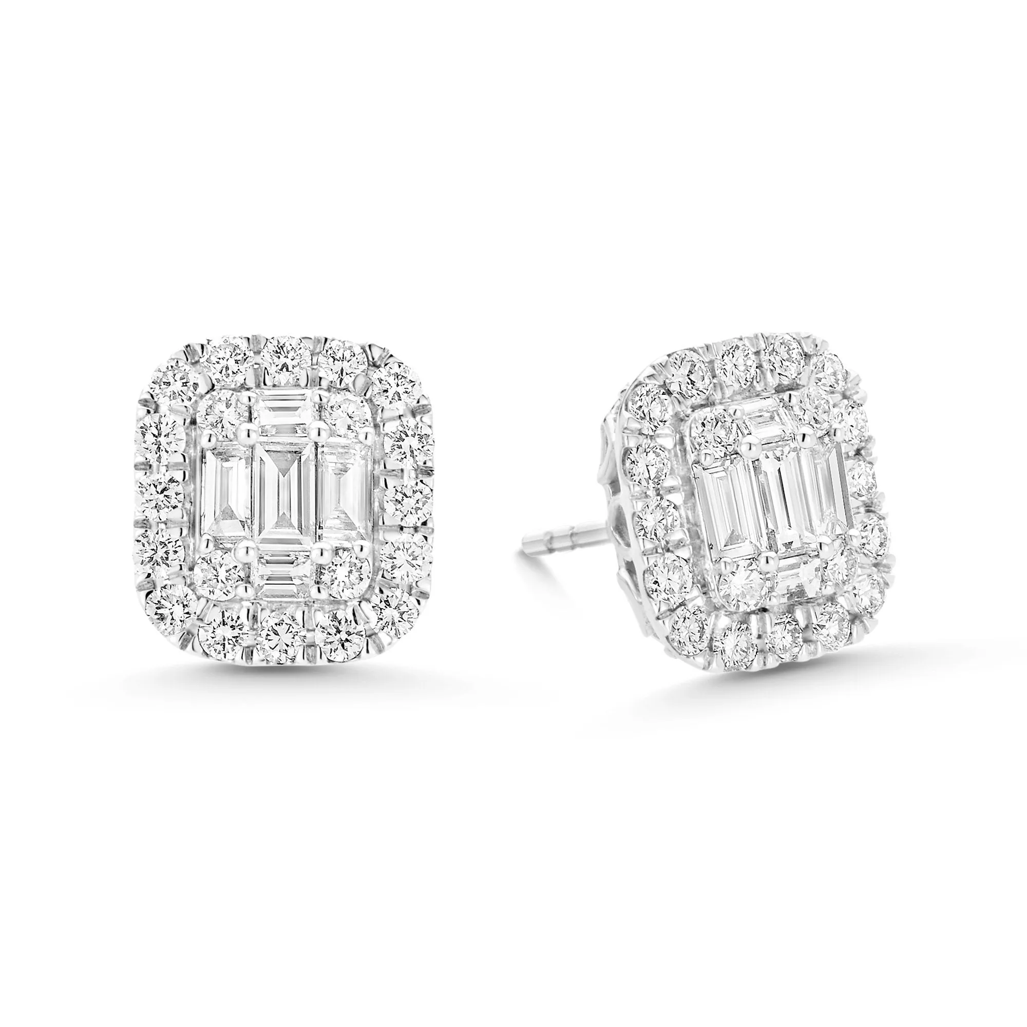 Emerald Cut Diamond Halo Illusion Earrings