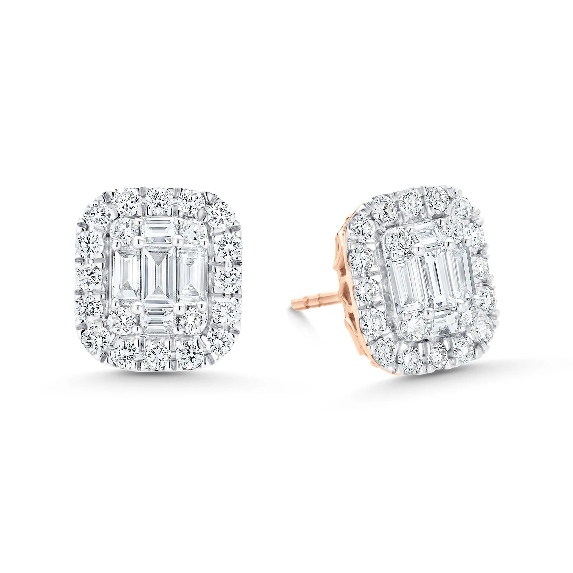 Emerald Cut Diamond Halo Illusion Earrings