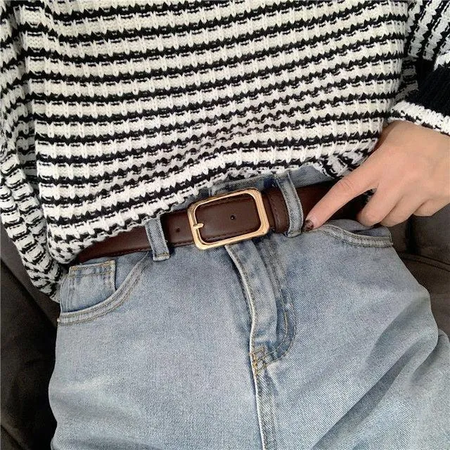 Square Buckle Leather Belt