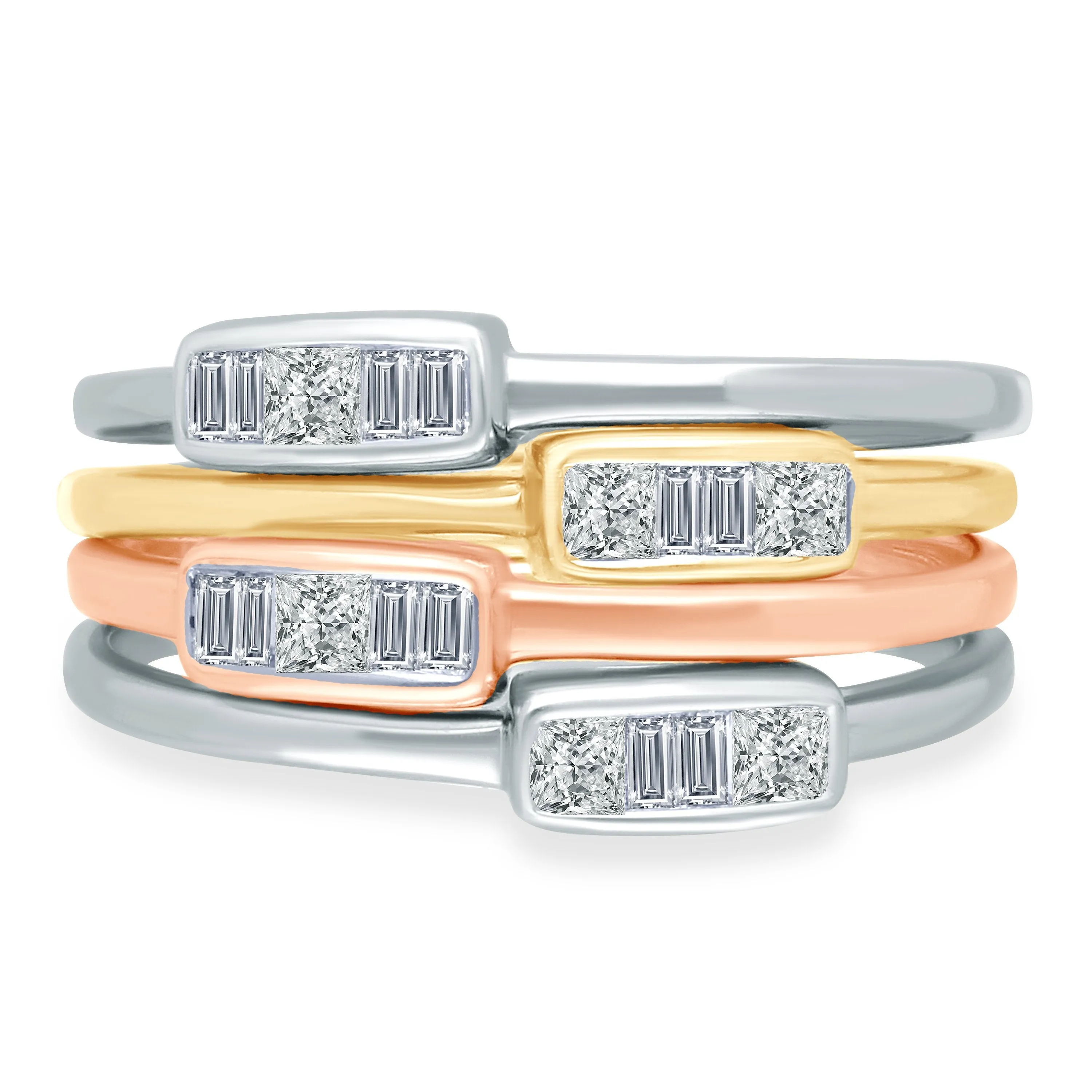 Legendary Stackable Rings in Tri Color Gold with Diamonds