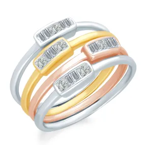 Legendary Stackable Rings in Tri Color Gold with Diamonds