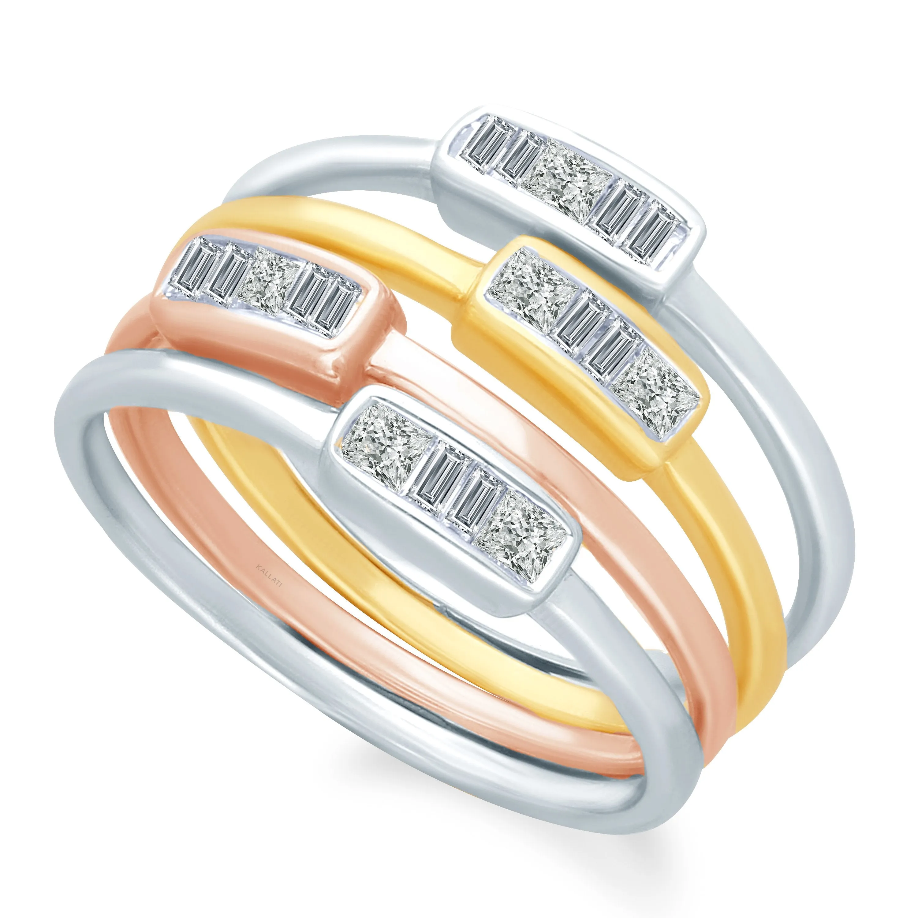 Legendary Stackable Rings in Tri Color Gold with Diamonds