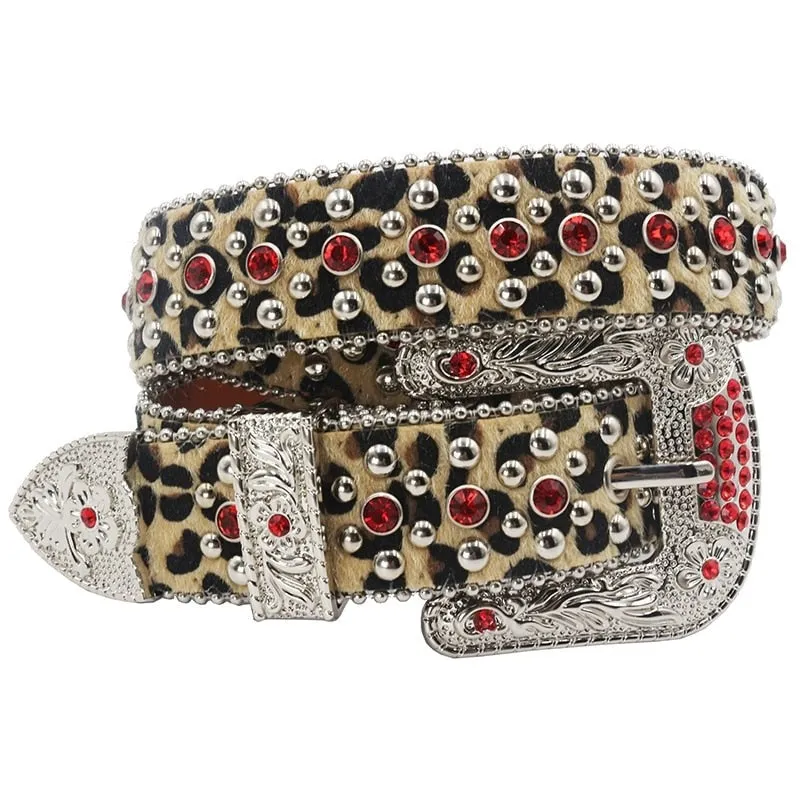 Women's Leopard Rhinestone Pin Buckle Belt