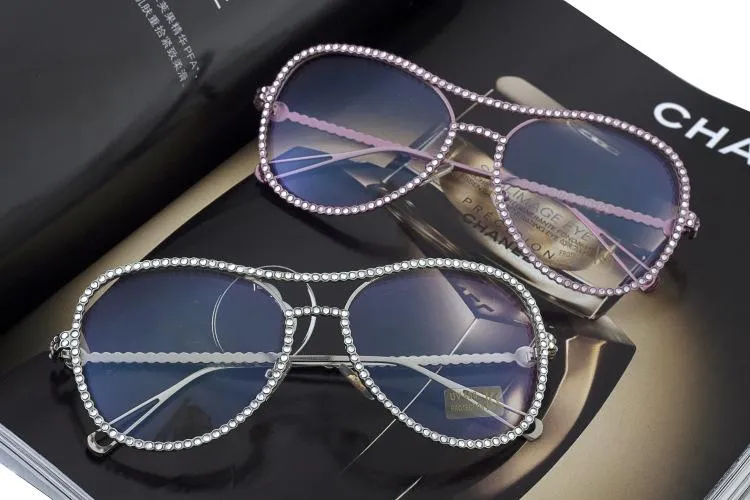 Luxury Fashion Diamond Metal Female Sunglasses