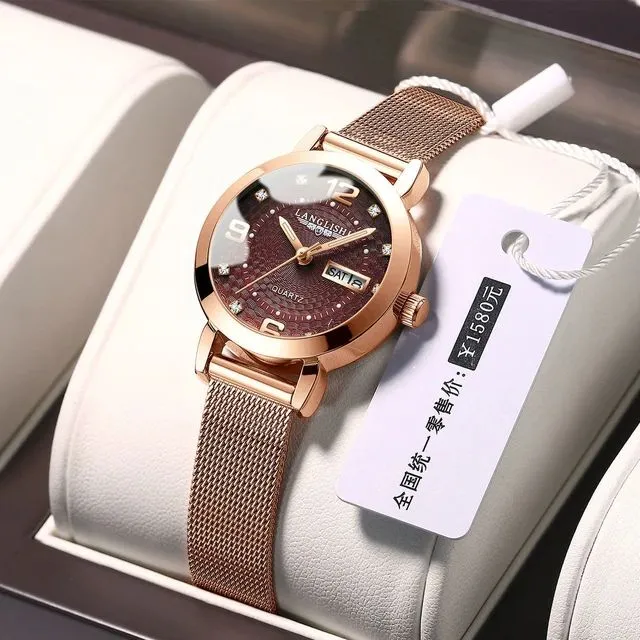 Women's Glow Leisure Calendar Mesh Belt Crown Quartz Watch