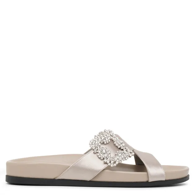 Manolo Blahnik Gray Satin Chilanghi Flat Sandals