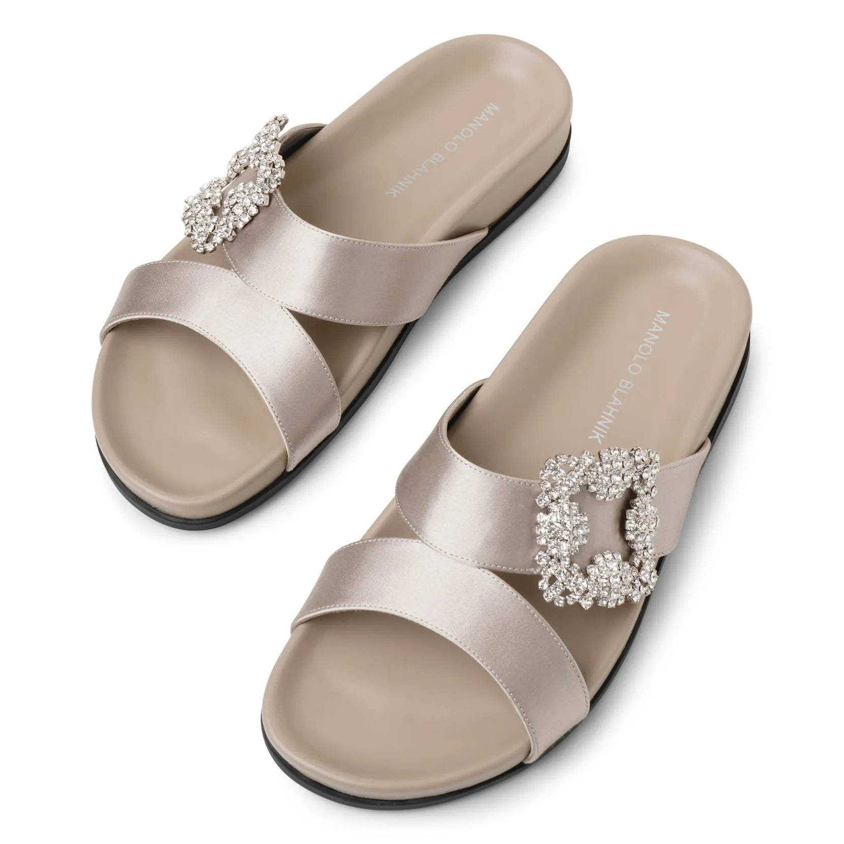 Manolo Blahnik Gray Satin Chilanghi Flat Sandals