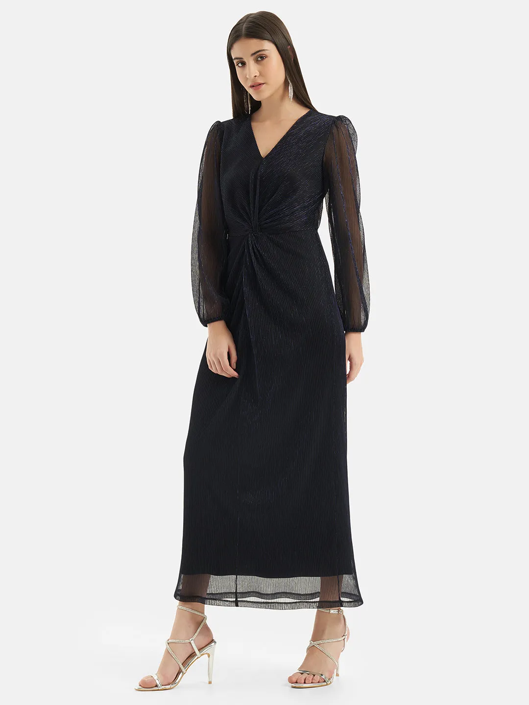 Deep Neck Front Tie Long Dress