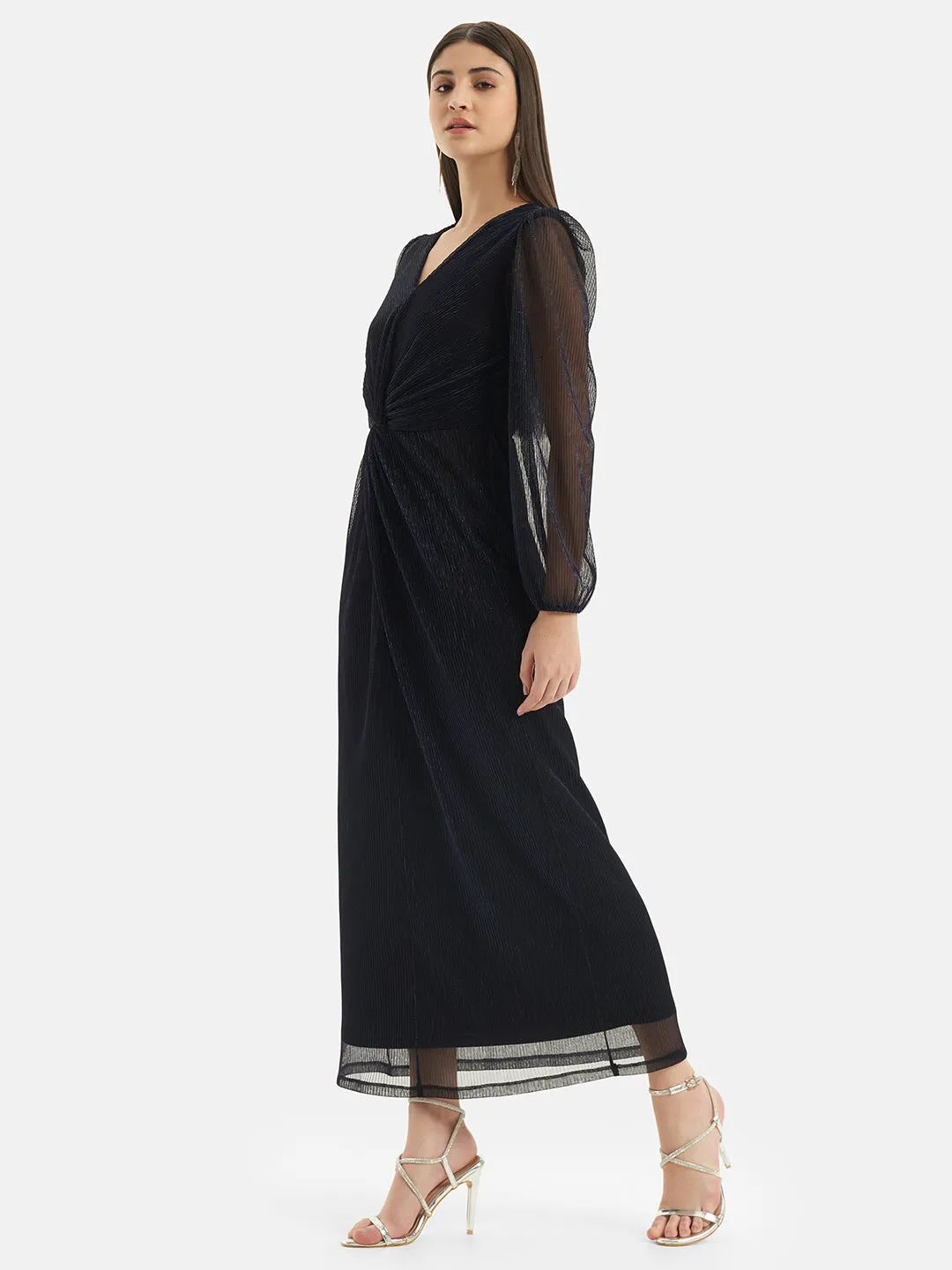 Deep Neck Front Tie Long Dress