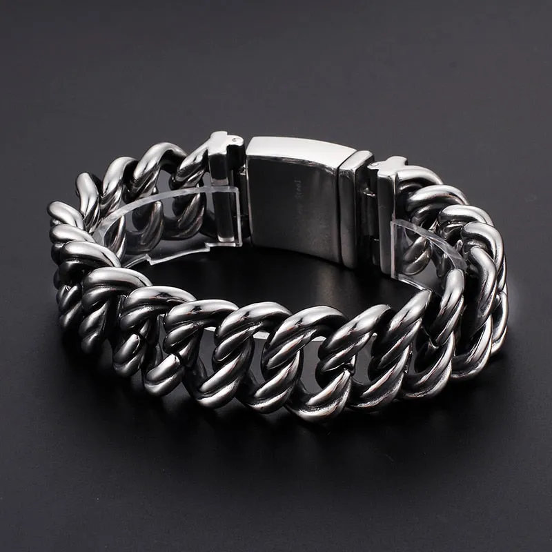 Men's 22mm Stainless Steel Geometric On Hand Chain Wrist Bracelets